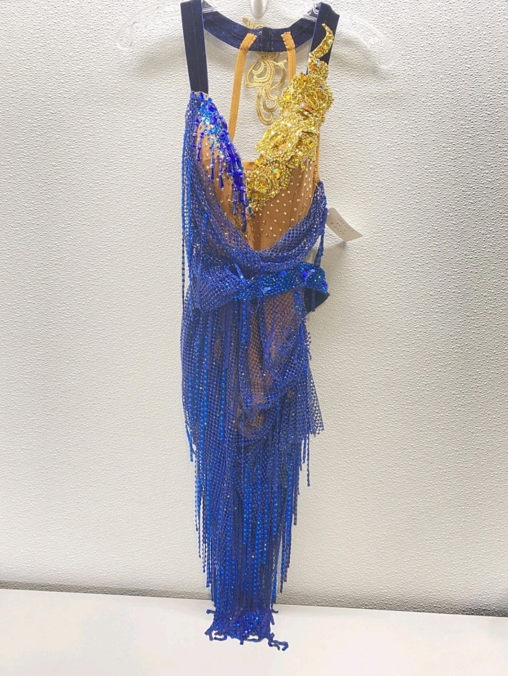 Everything Ballroom Blue and Gold Fringe  Rhythm/Latin Ballroom Dress